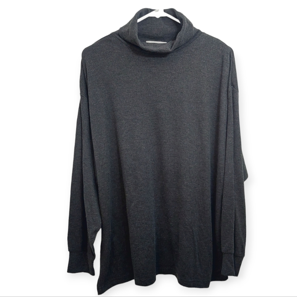 Dress Barn Women's Size 22/24 Gray Tunic Top Lagenlook Mockneck Long Sleeve